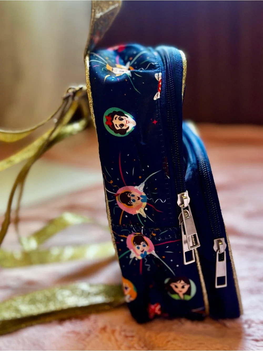 Disney 100 Years of Wonder Mini Backpack Gold Glitter Character Confetti